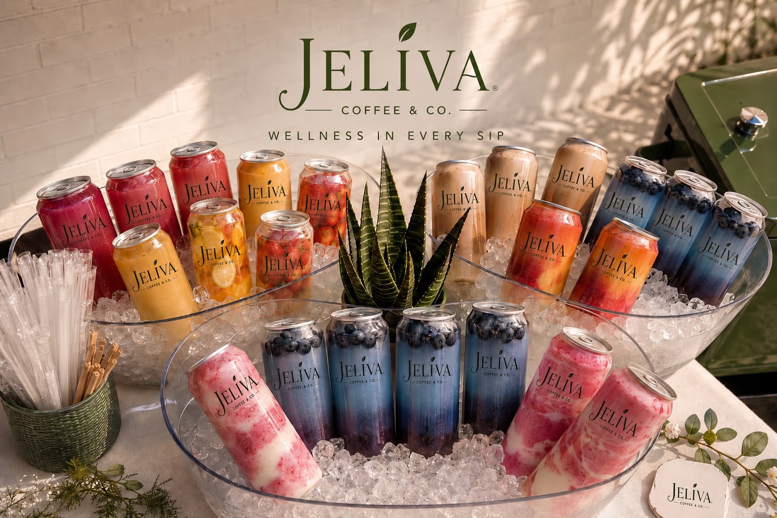 Jeliva Coffee & Co. — assortment of wellness drinks on ice